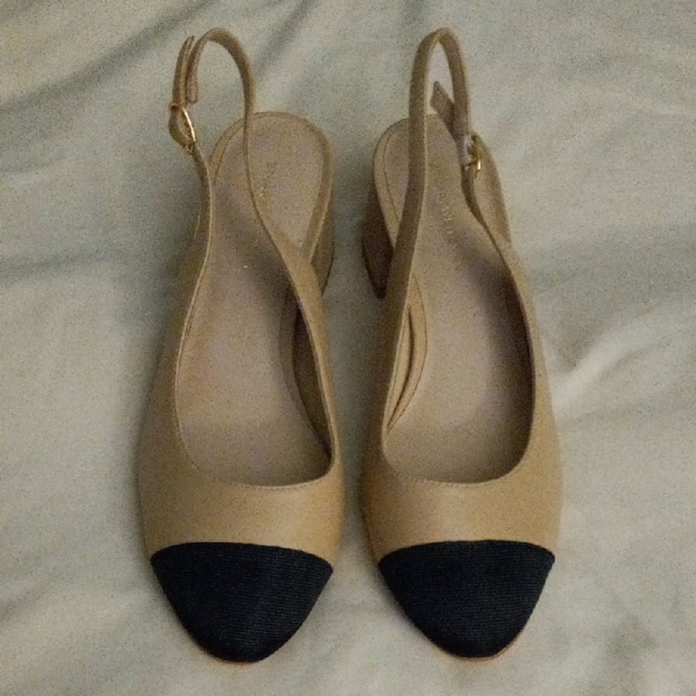 Stuart Weitzman Tan and Black Slingback Heels